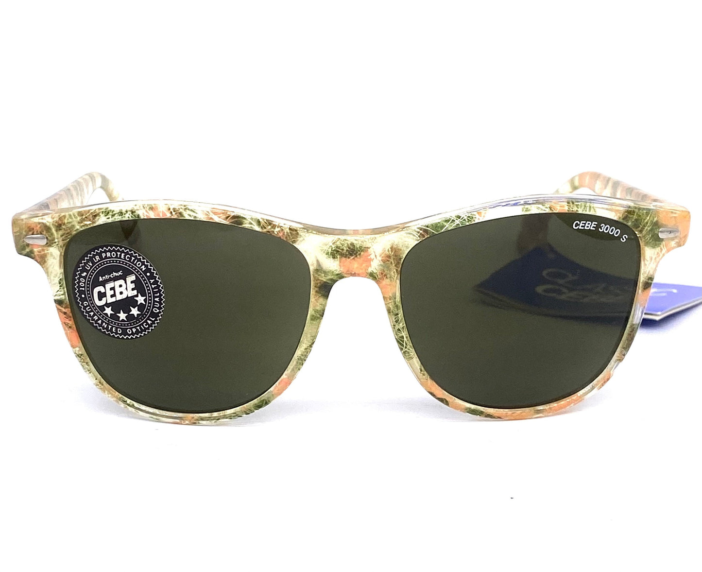 Cébé 1702 squared sunglasses w mineral lenses, translucent abstract / action painting allover, NOS 90s France