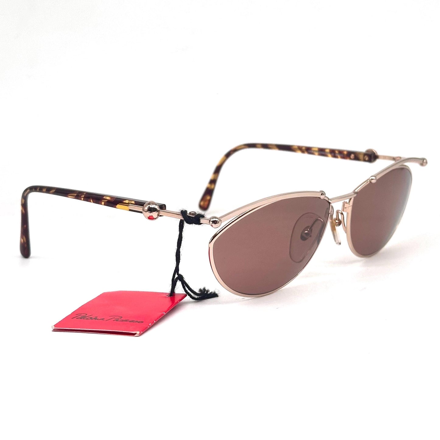 Paloma Picasso 3778 gold frame sunglasses with spheres details and spotted yellow and brown temples 80s NoS