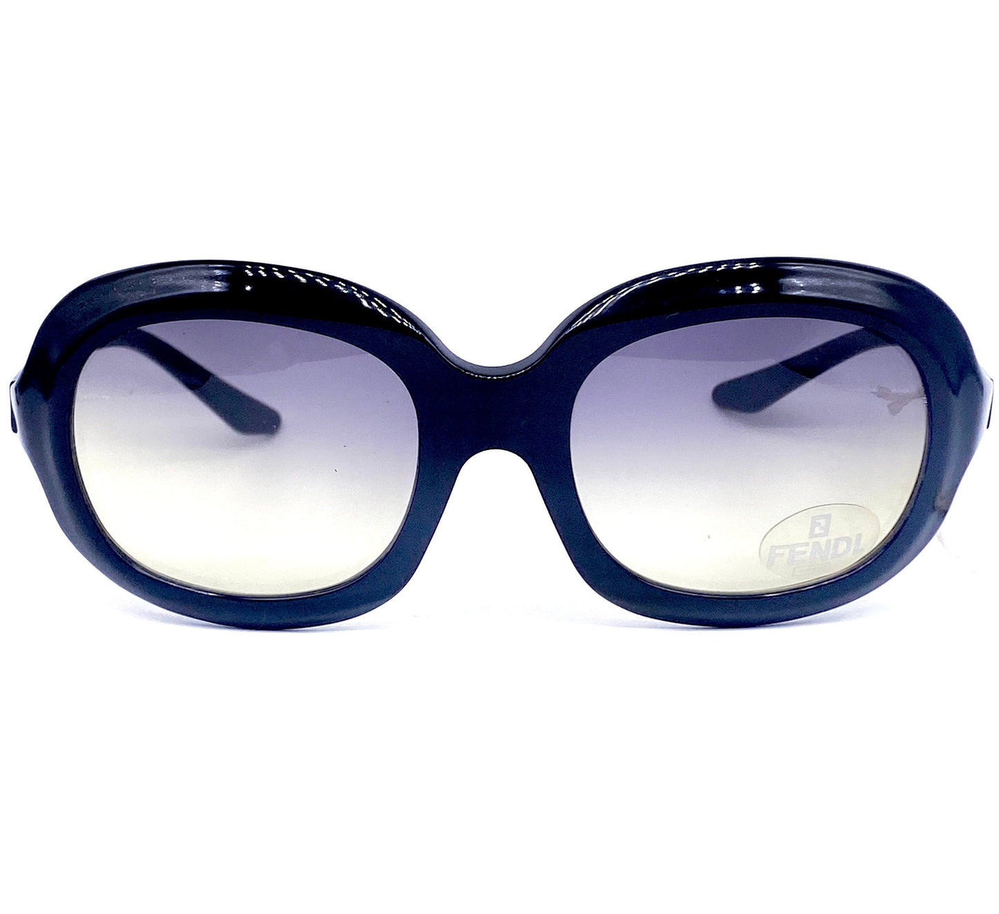 Fendi SL 7676 occhiali da sole ovali in acetato nero con dettagli logo FF sulle aste, NOs anni '90, menta