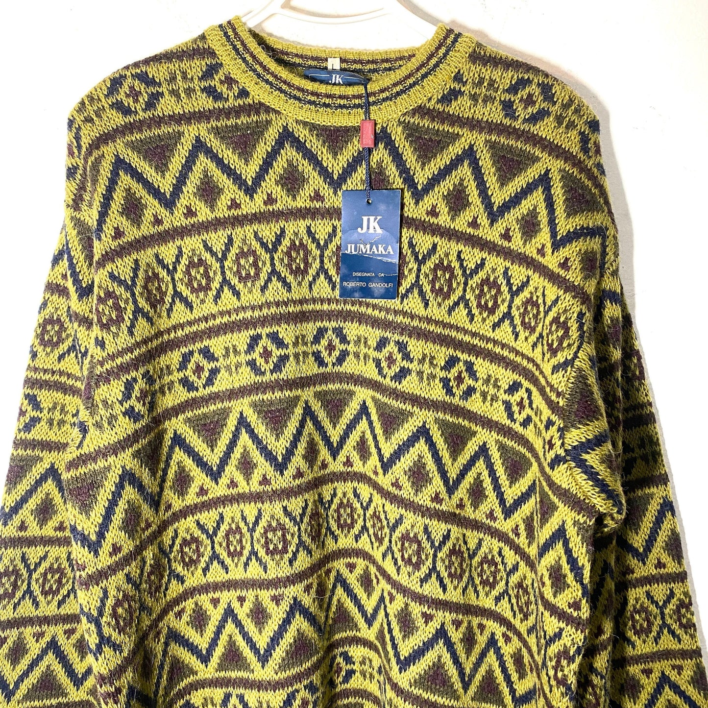 Jumaka 90s knitted alpaca/wool blend geometrical jumper made in Italy, new with tags