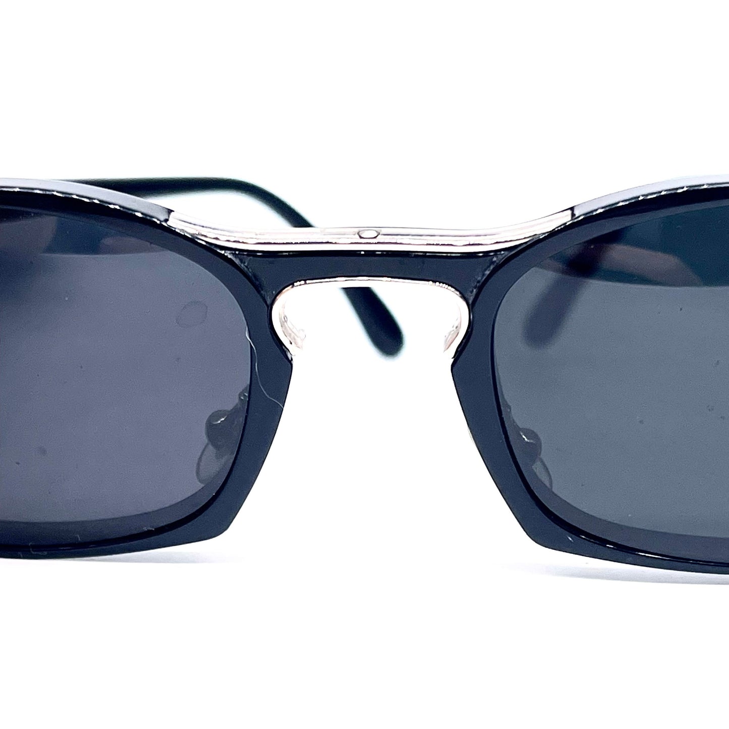 IDC 188 black rectangular sunglasses w silver metal details, hand made in France