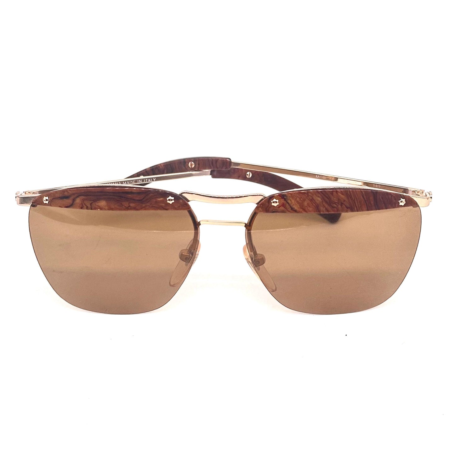 Valentino MOD 606 vintage rare golden sunglasses with fluid marble brown parts 80s NOS Made in italy