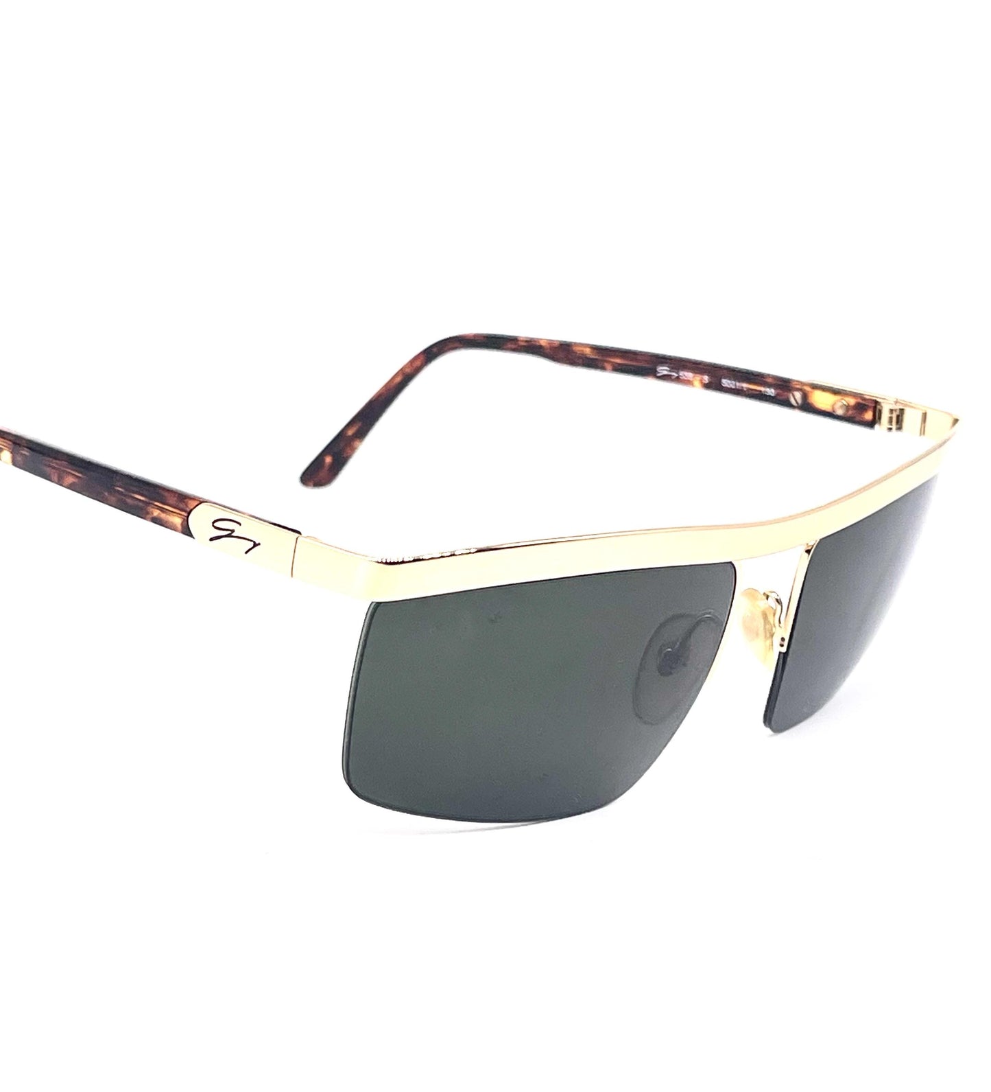 Genny modern rectangular flat top gold half rimmed sunglasses, 90s Italy NOS mint