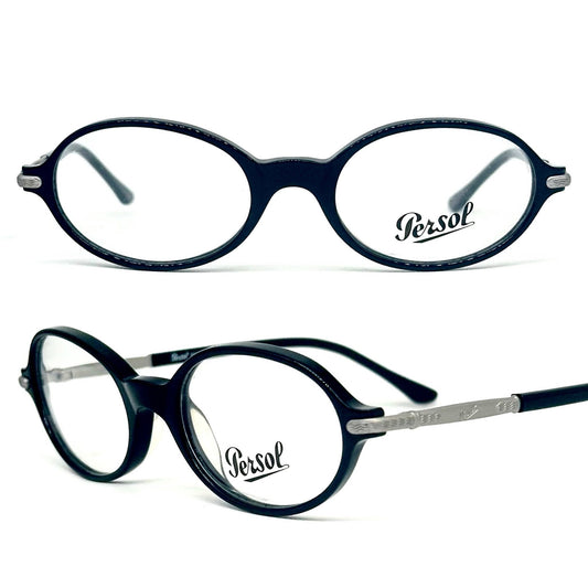 Persol Mambo cool black acetate oval eyeglasses frames hand made in Italy, 90s NoS