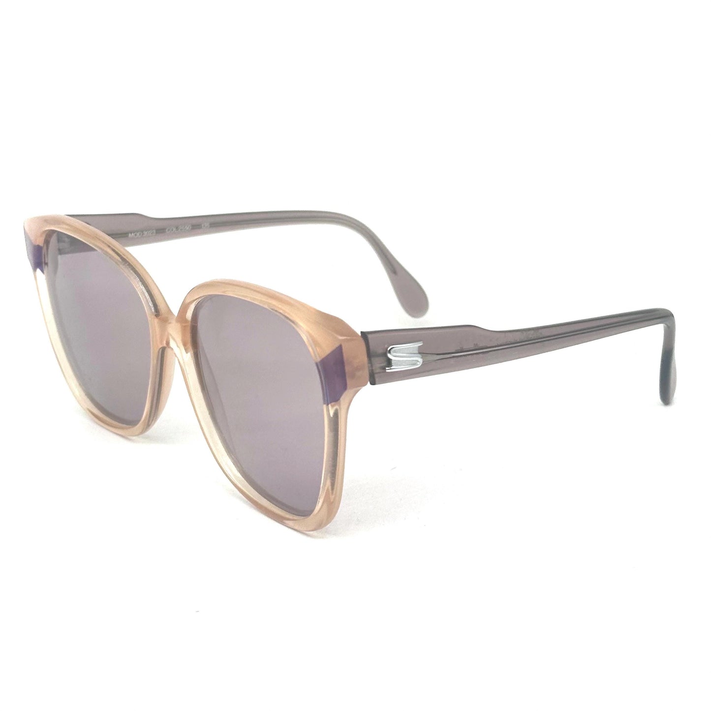 Silhouette 3023 cream and purple clear oversized sunglasses with purple diagonals on the sides, 1980s NOS Austria