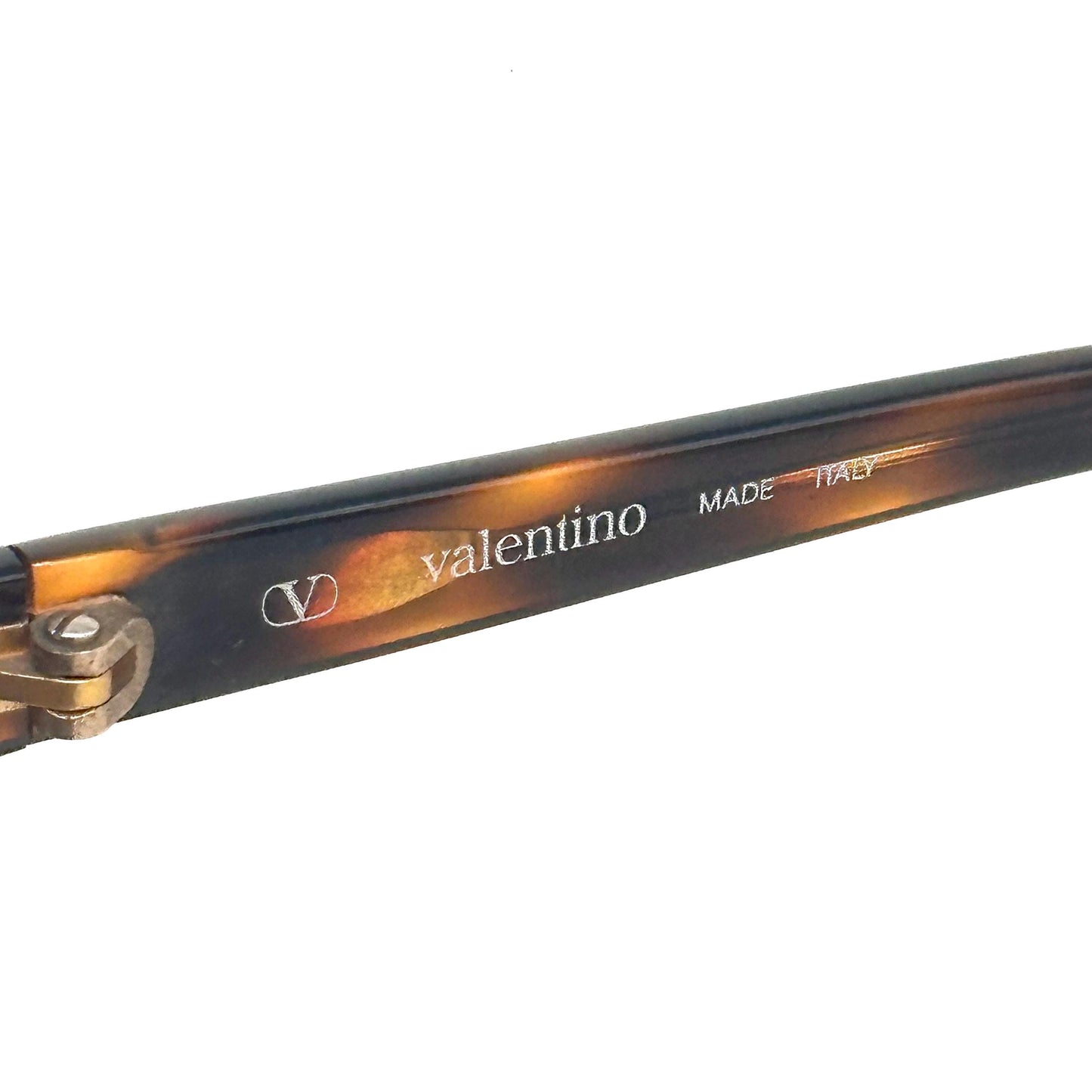 Valentino V606 modern cateye sunglasses in clear cello Golden V logo detail, NOS 90s.