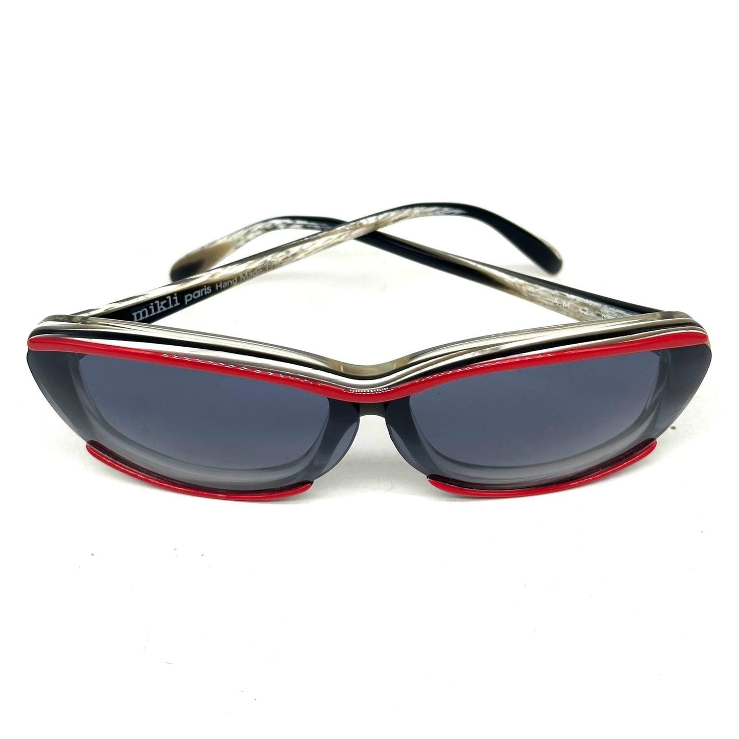 Alain Mikli 42 oval square white pearl or black/red acetate sunglasses, 90s NOS made in France