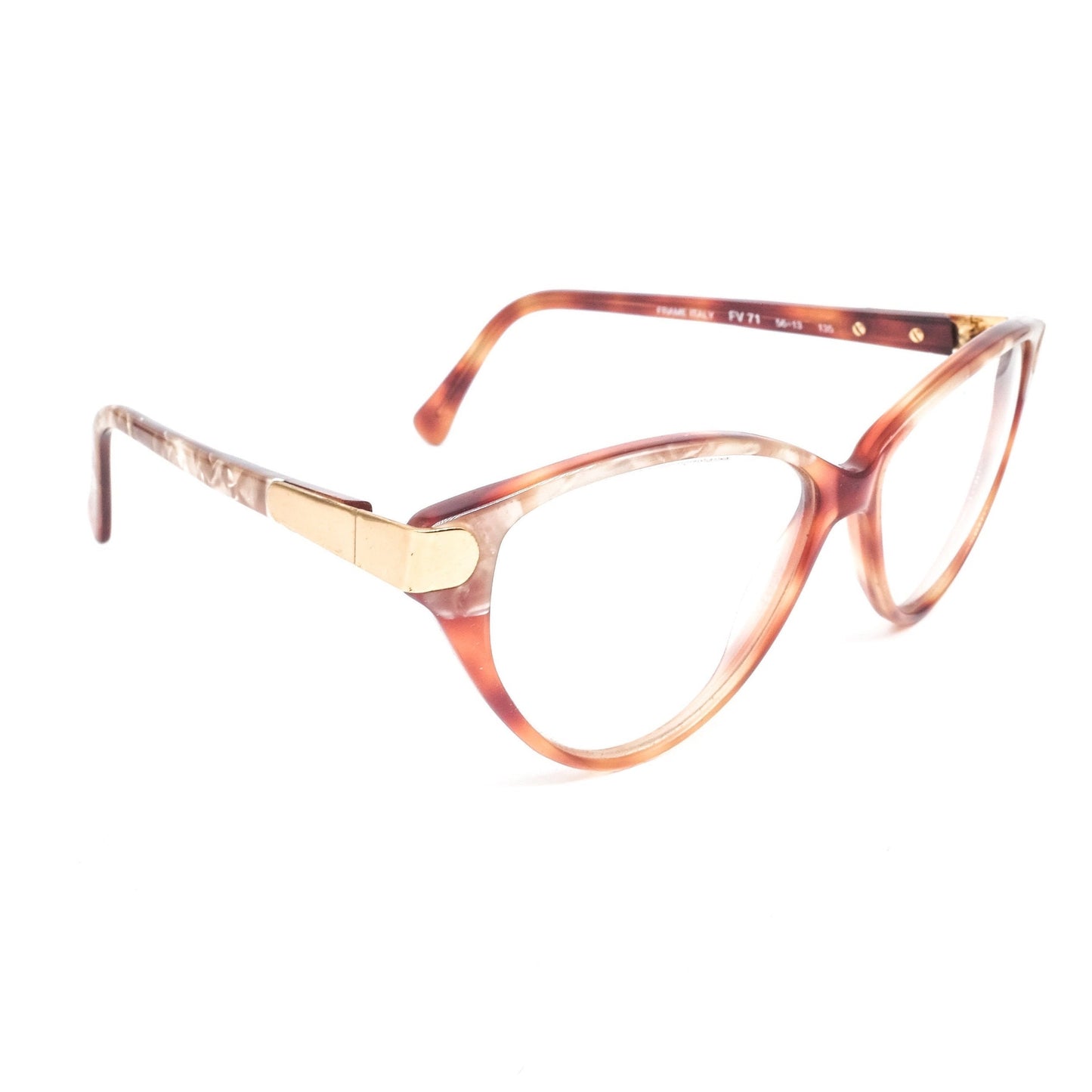 Fendi FV71 classic brown tortoise acetate cateye eyeglasses frames with golden hinges. NOS 80s Italy