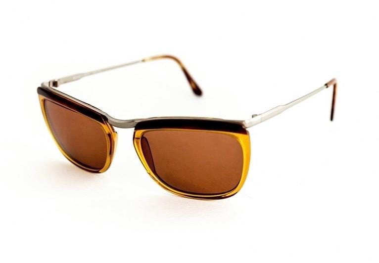 Romeo Gigli RG5 retro square tortoise-silver cello/metal sunglasses, 2 colors available, NOS 80s Italy