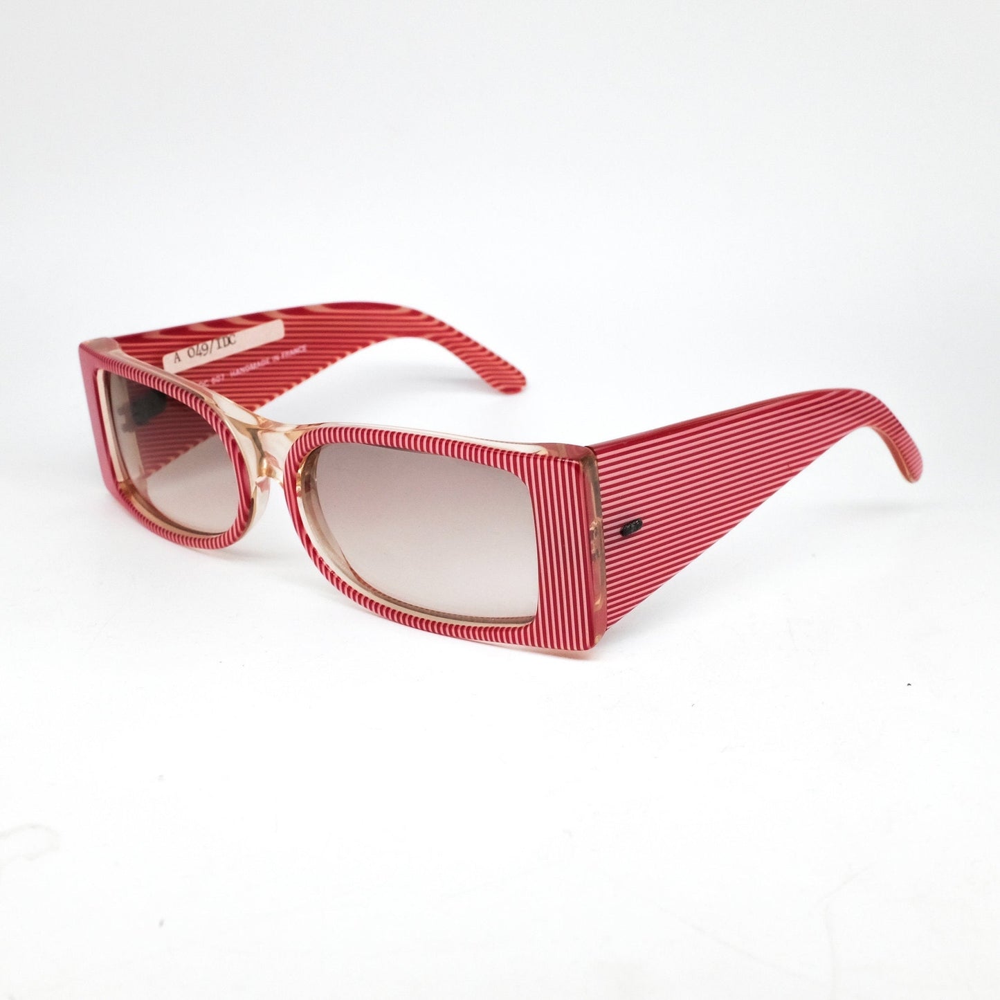 IDC french riviera square rim sunglasses in red/clear pinstripe made in France in the 80s