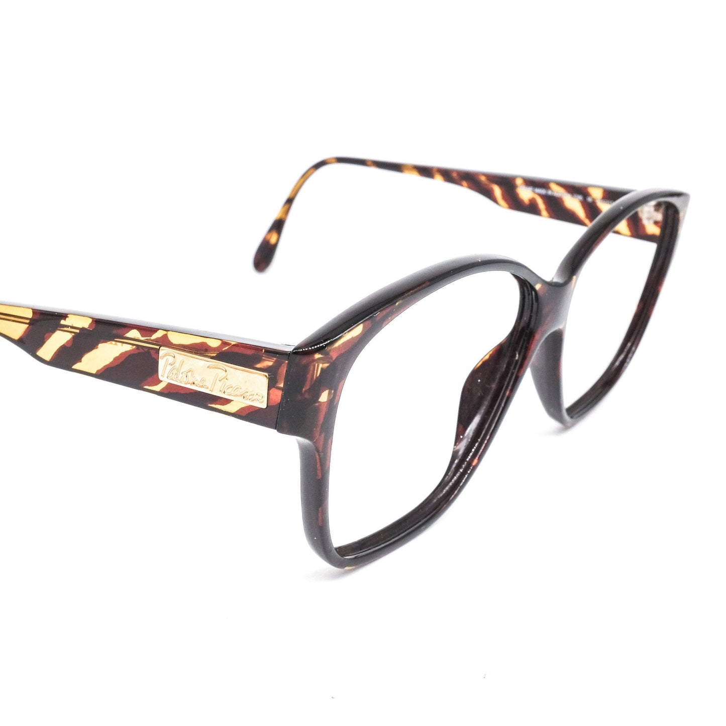 Paloma Picasso 3705 large square-ish semi amber zebra frames for glasses frames made in Austria, NOS 90s