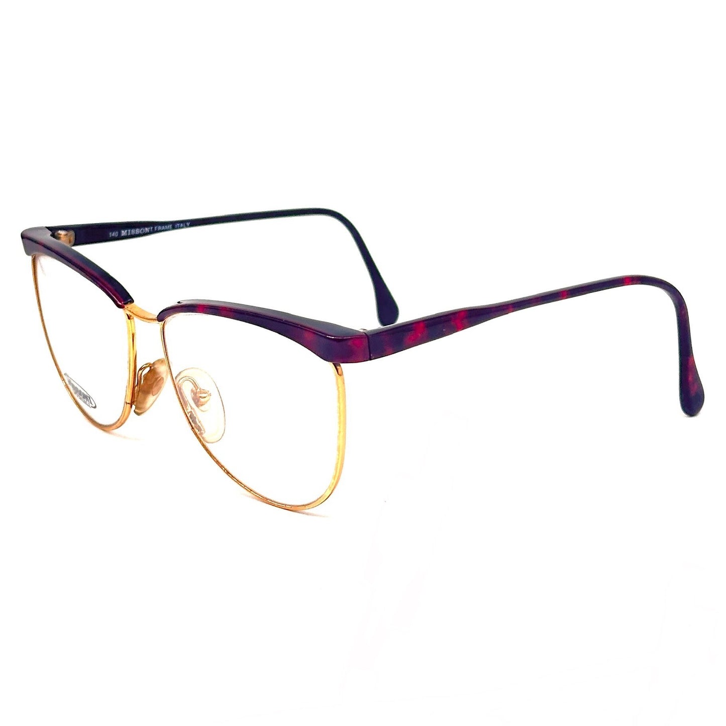 Missoni M198 gold - tortoise cateye clubmaster style glasses frames hand made in Italy, 80s NOS