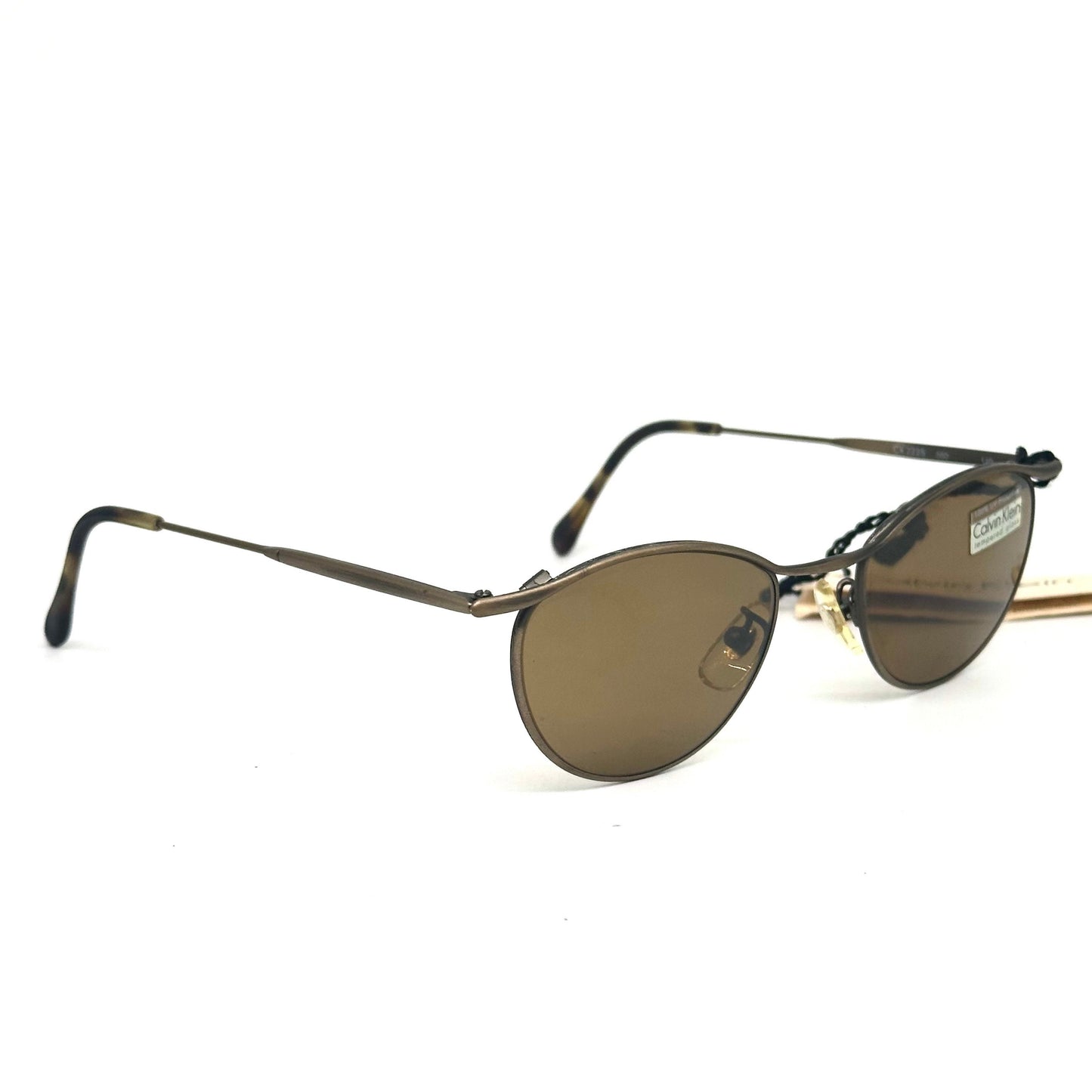 Calvin Klein 222S retro metal cateye sunglasses w crystal tempered lenses, NoS 90s