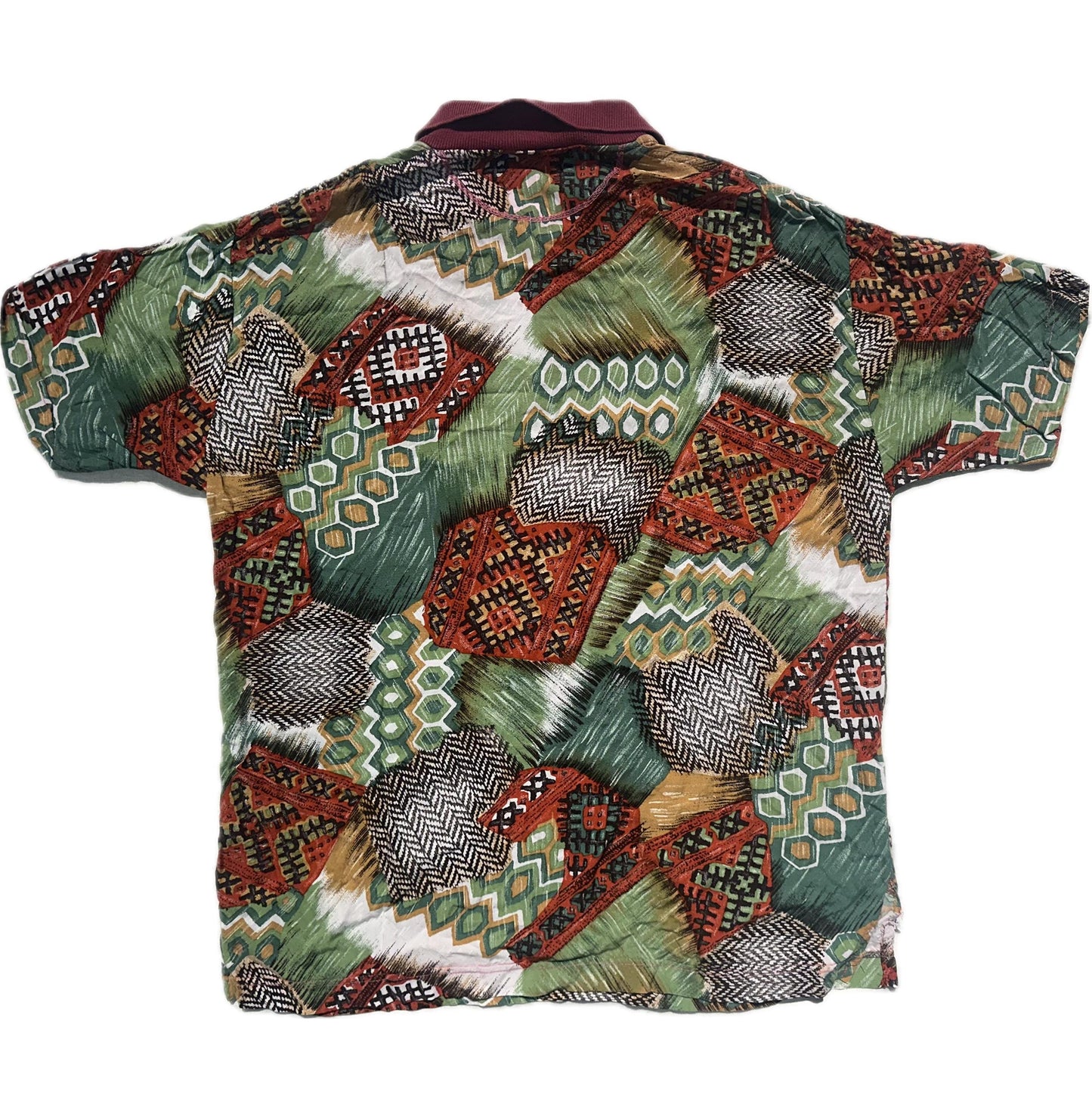 Missoni Sport cool Navajo inspired print cotton polo shirt in green/ burgundy and brown tones, great condition sz L
