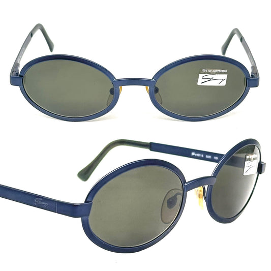 Genny 621-S metallic blue oval sunglasses made in Italy 90s NOS