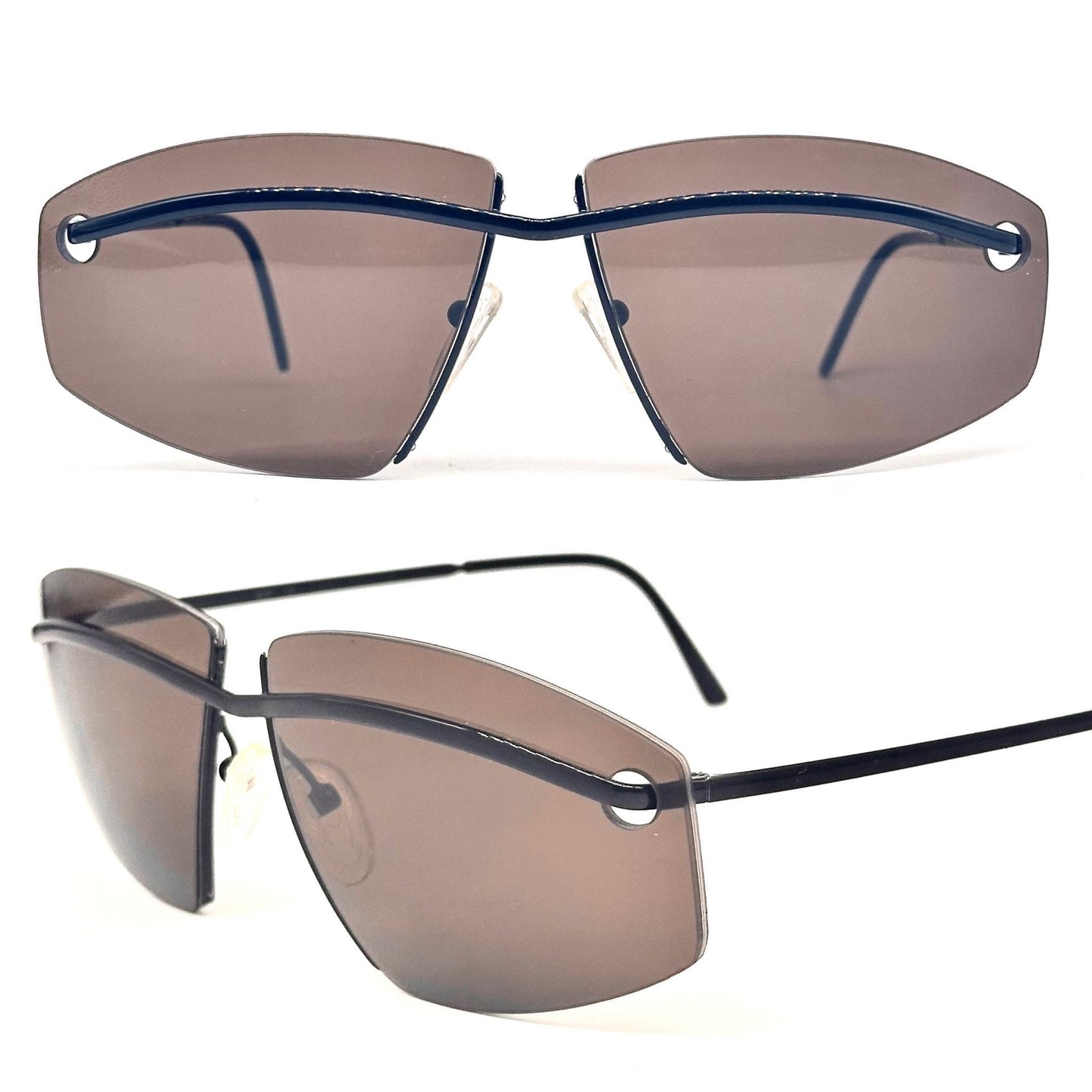 Essilor 475 unusual modernist rimless sunglasses hand made in France, 80s NoS