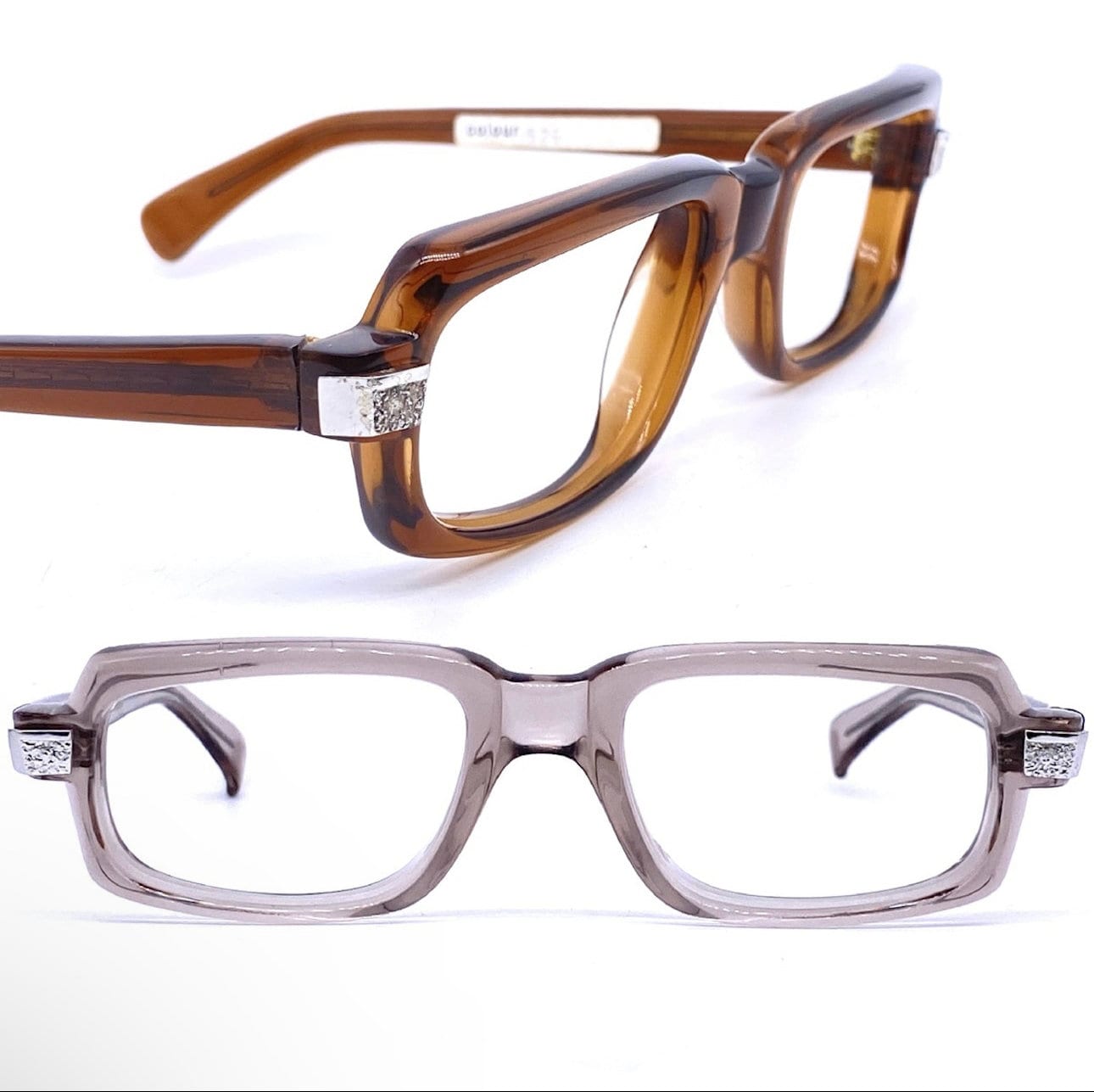 Serge Kirchhofer mod.14 luxury thick squared grey translucent sunglasses 1970s NOS