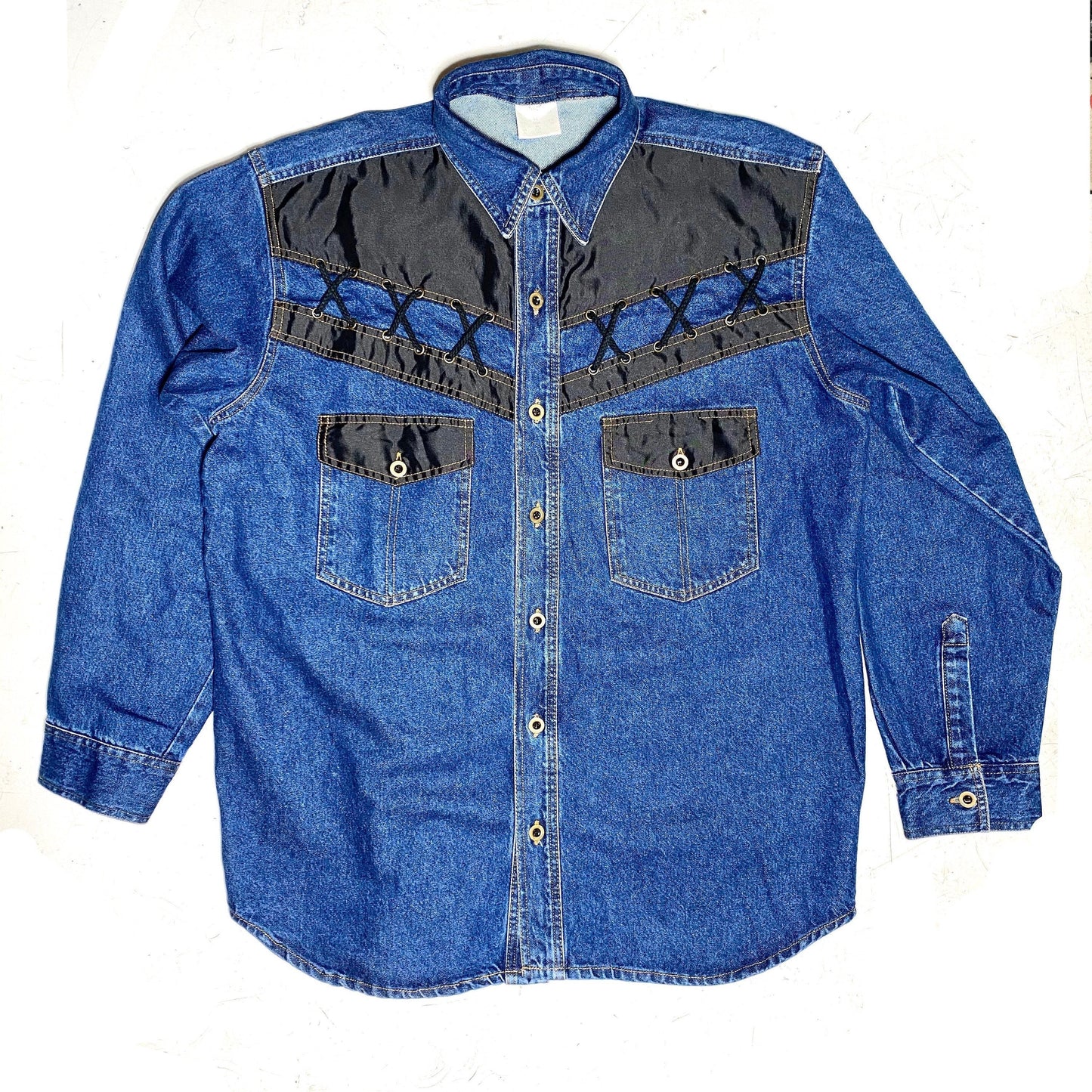 One of a kind western / fetish Customised denim shirt, sz L mint condition 80s Germany