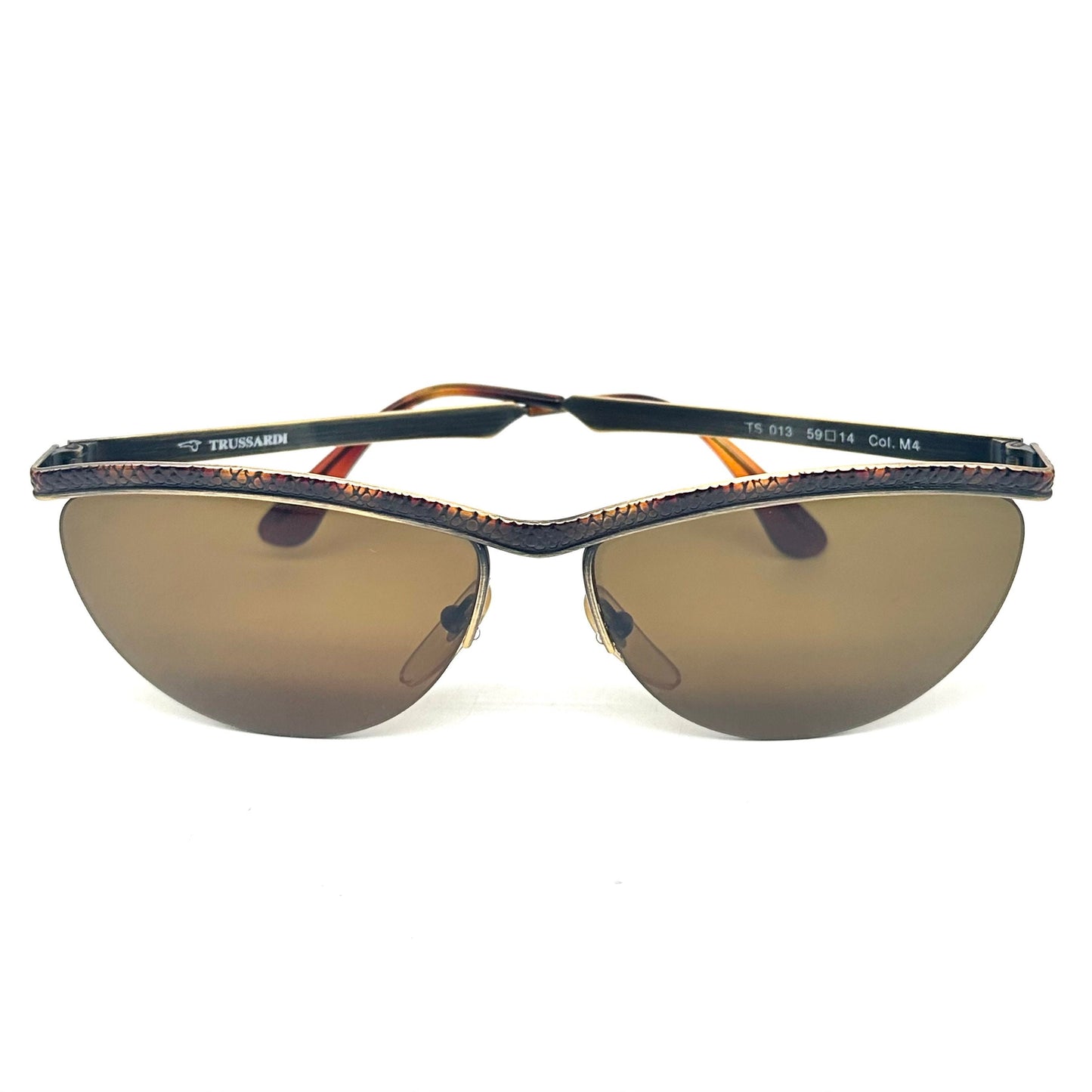 Trussardi TS013 classy metal cateye sunglasses w brown alligator texture and tortoise print, NOS 80s Italy