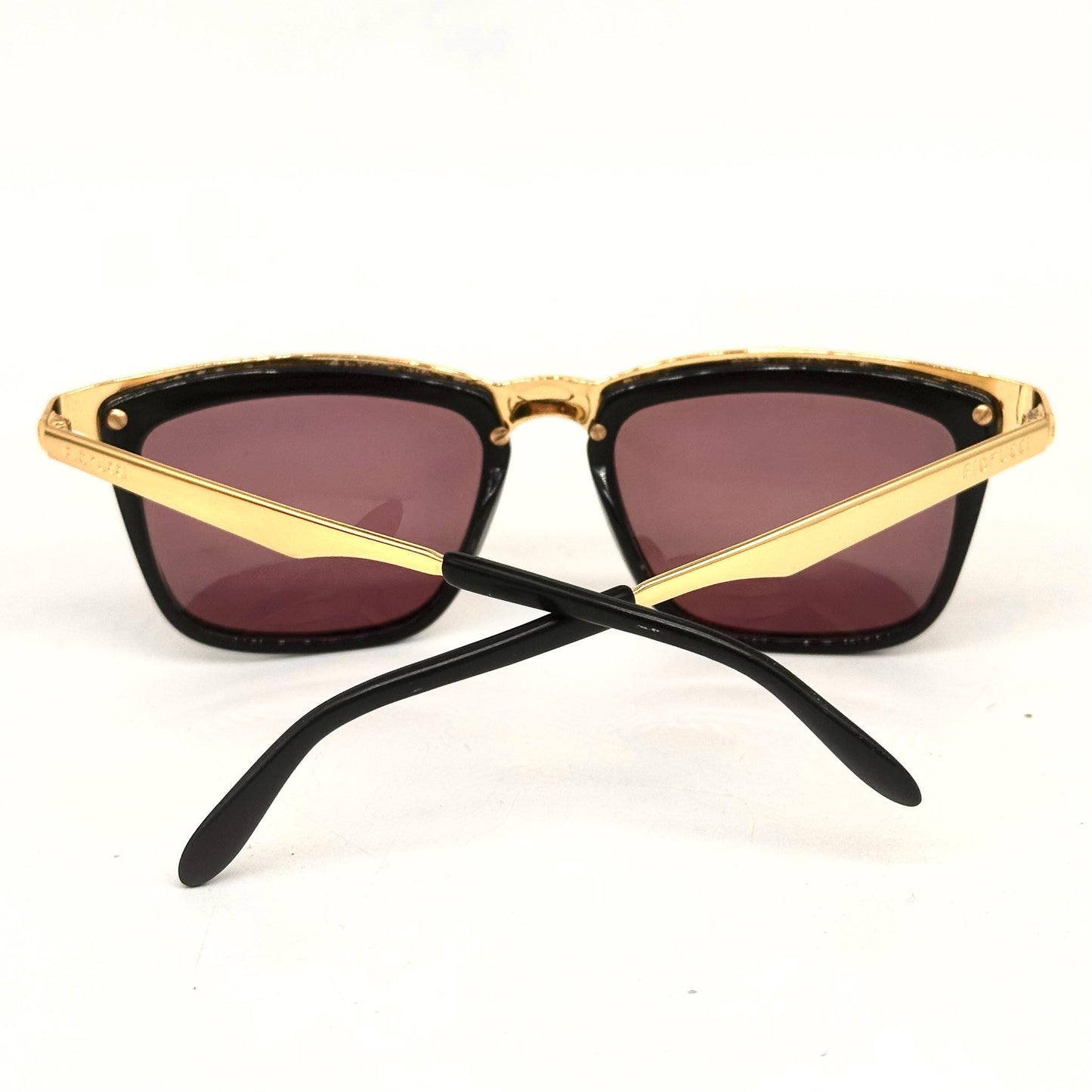 Fiorucci sun master 5 black sunglasses with gold band detail with engraved logo Made in Italy 1980s NOS