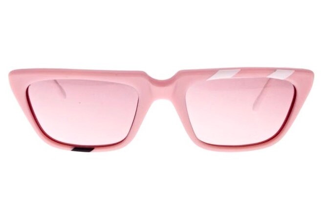 Barbie Pink cure square sunglasses w asymmetrical line details, NOS made in Italy in the 80s