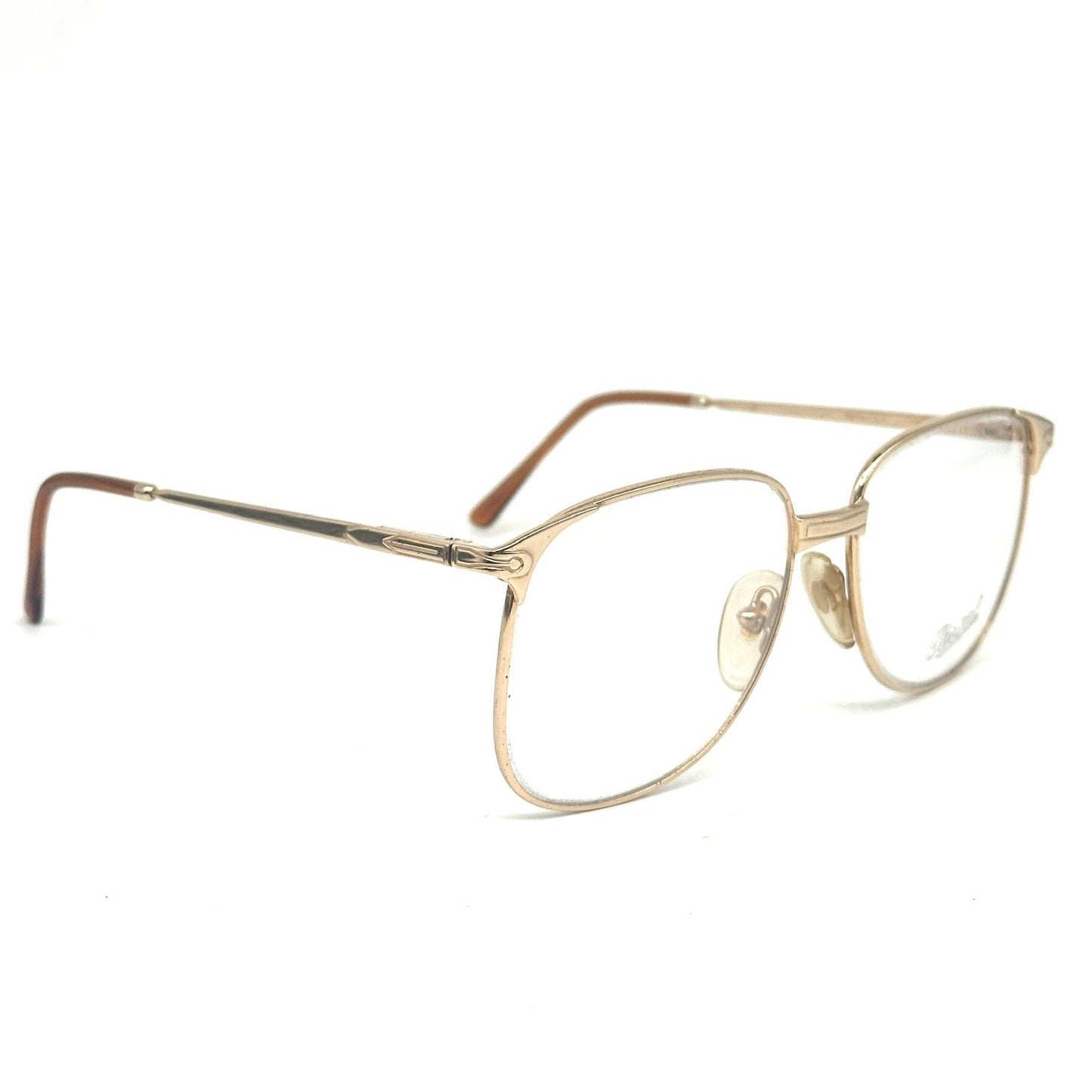 Persol Ratti Aier square gold plated metal eyeglasses frames hand made in Italy, 80s NOS