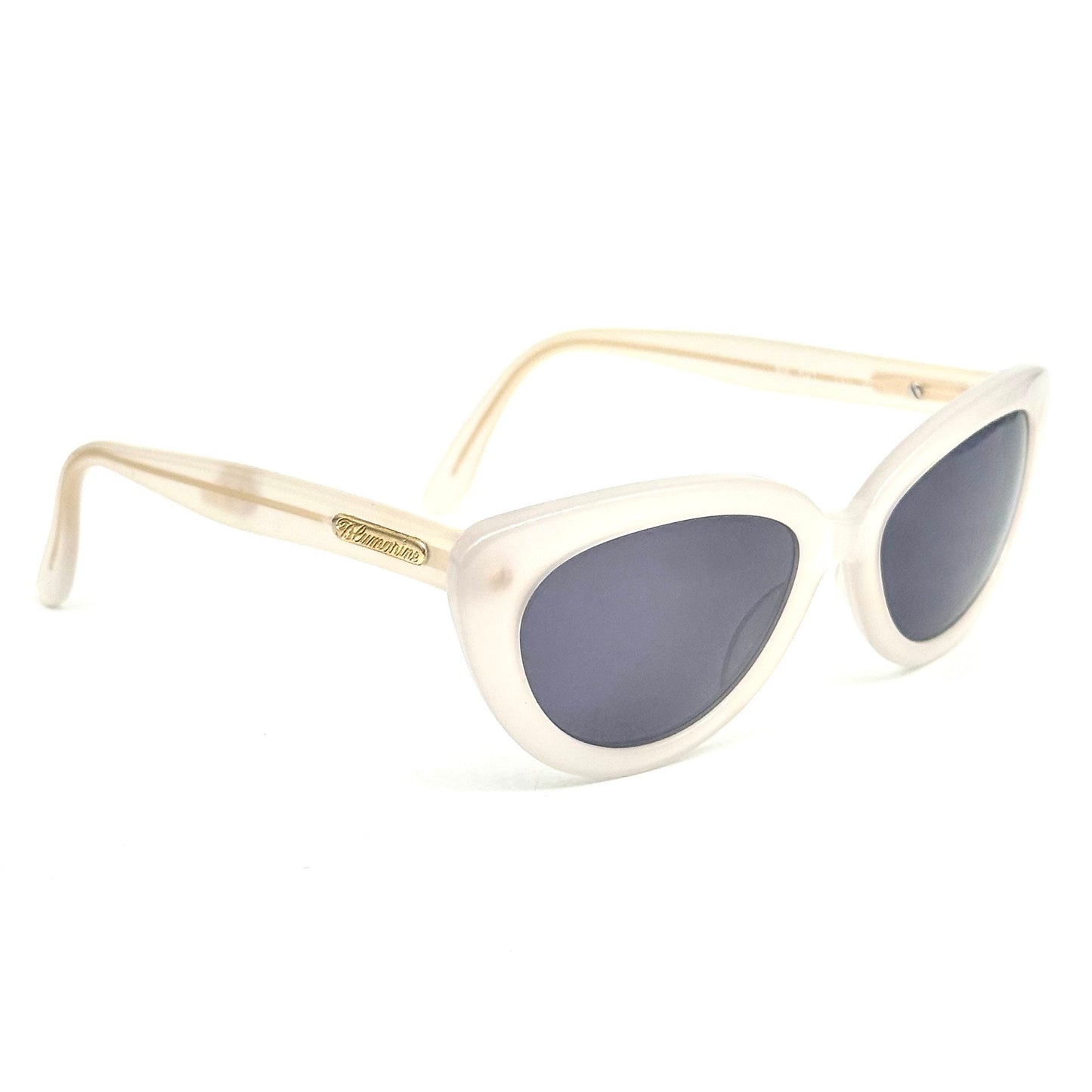 Bluemarine BM521 frosted clear cello cateye sunglasses with golden logo on the sides, NOS 90s Italy