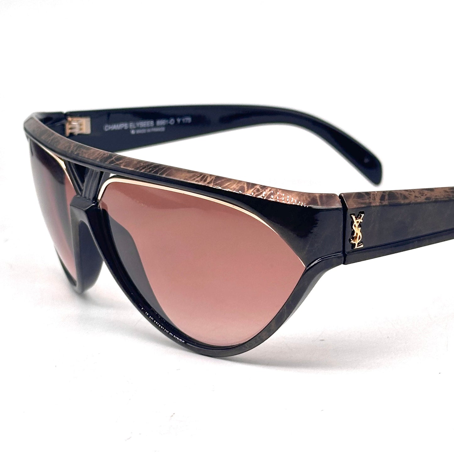 YSL Saint Laurent Champ Elysees collectible wrap sunglasses black/gold marbles texture, NOs 80s