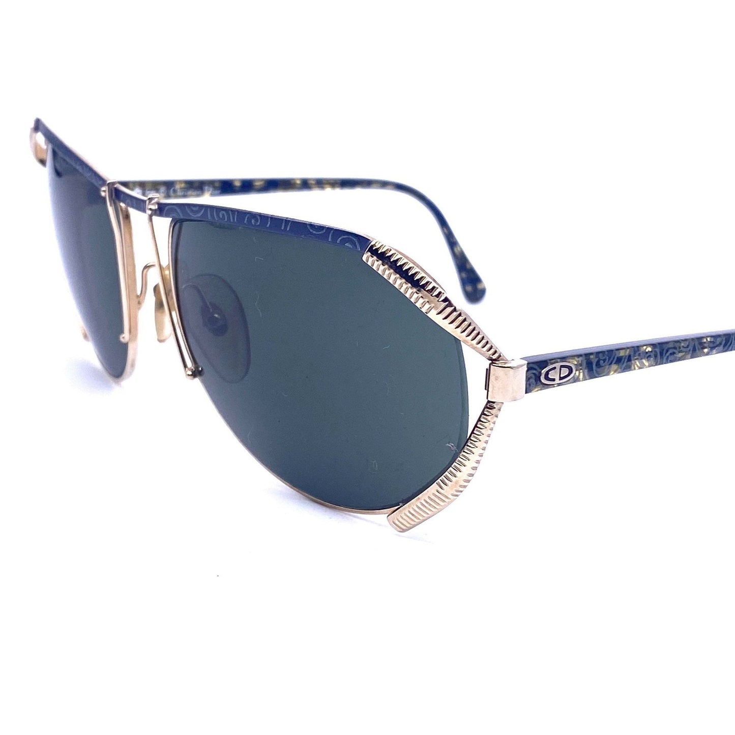 Christian Dior 2609 Oversized Patterned Browline Sunglasses with Golden Metal nose bridge 1980s NOS Made in Austria
