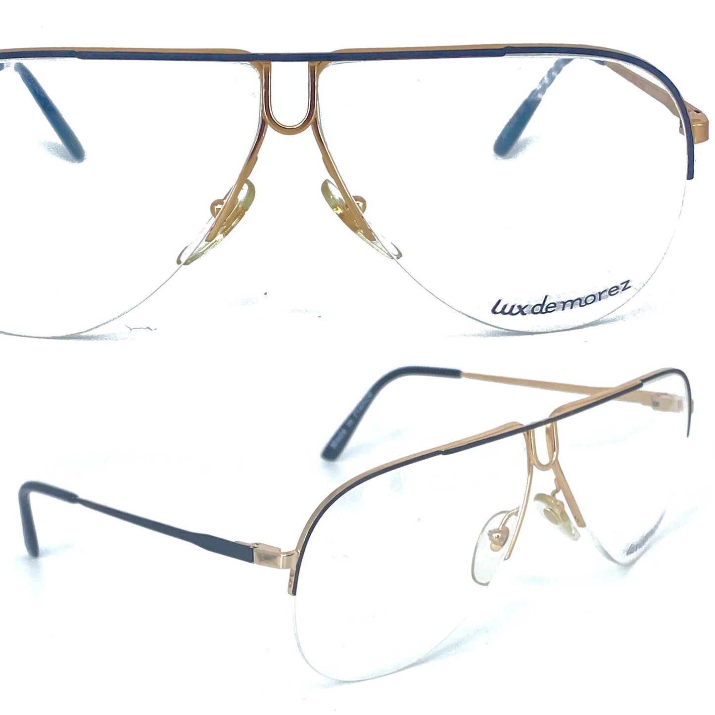 Lux De Morez avant-garde golden metal aviator frames made in France, NOS 80s 2 variants