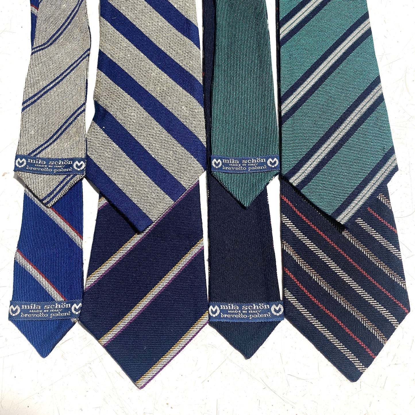 Mila Schön vintage reversible regimental patent silk/wool blend reversible ties,