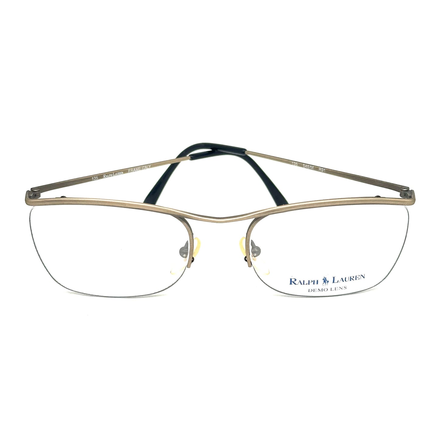 Ralph Lauren 546/M classy 50s inspired half rim square eyeglasses in antique brass metal, NOS 80s