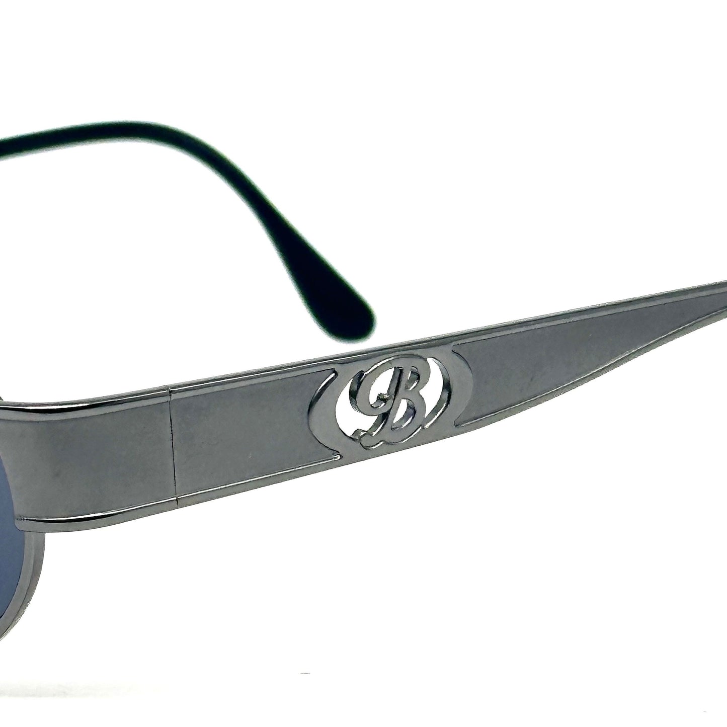 Bluemarine BM 623 oval gunmetal sunglasses w cutoff B logo, NOS 90s Italy