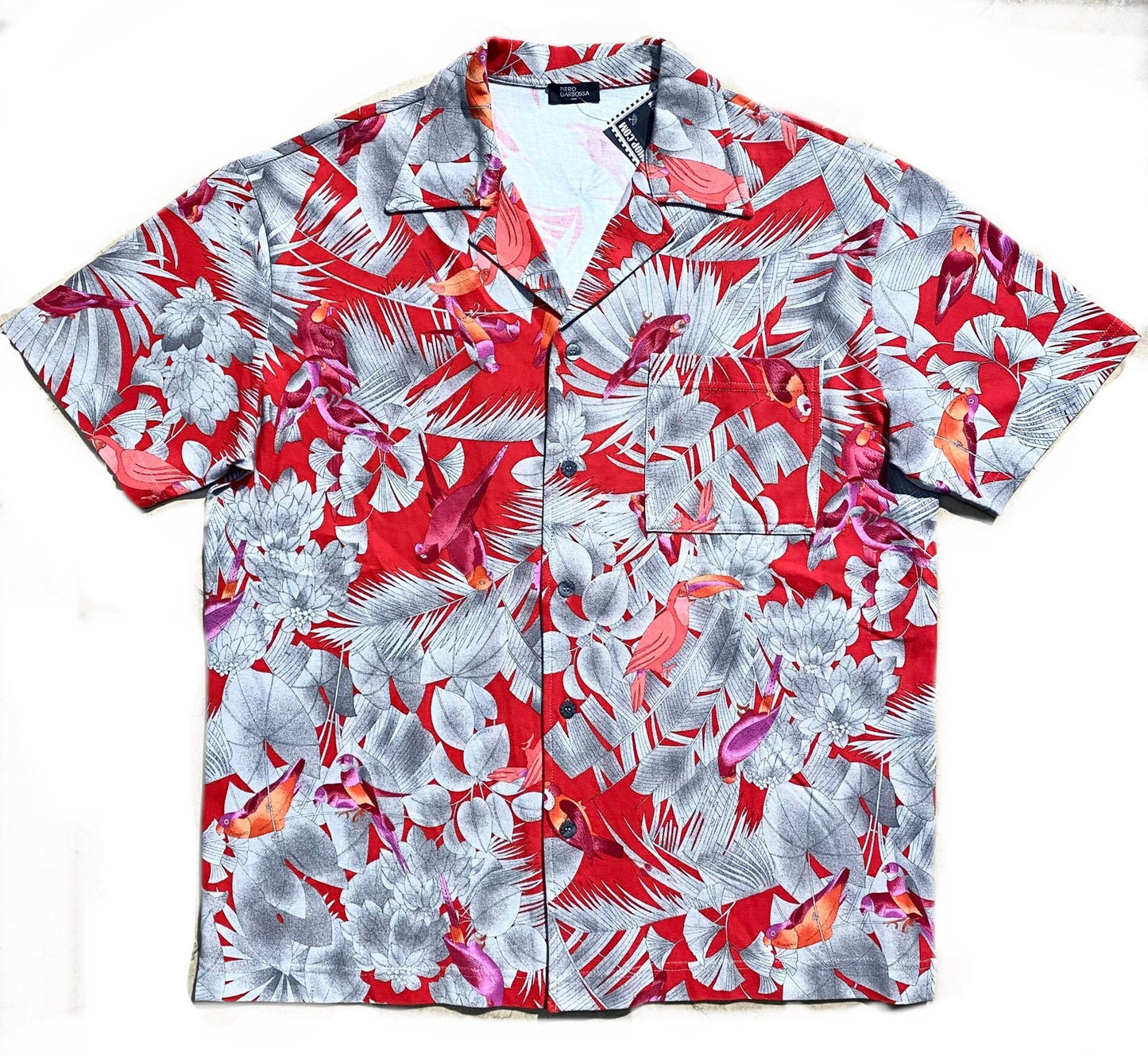 Leonard Paris cotton piquet tropical flowers & Birds shirt by P.Garbossa