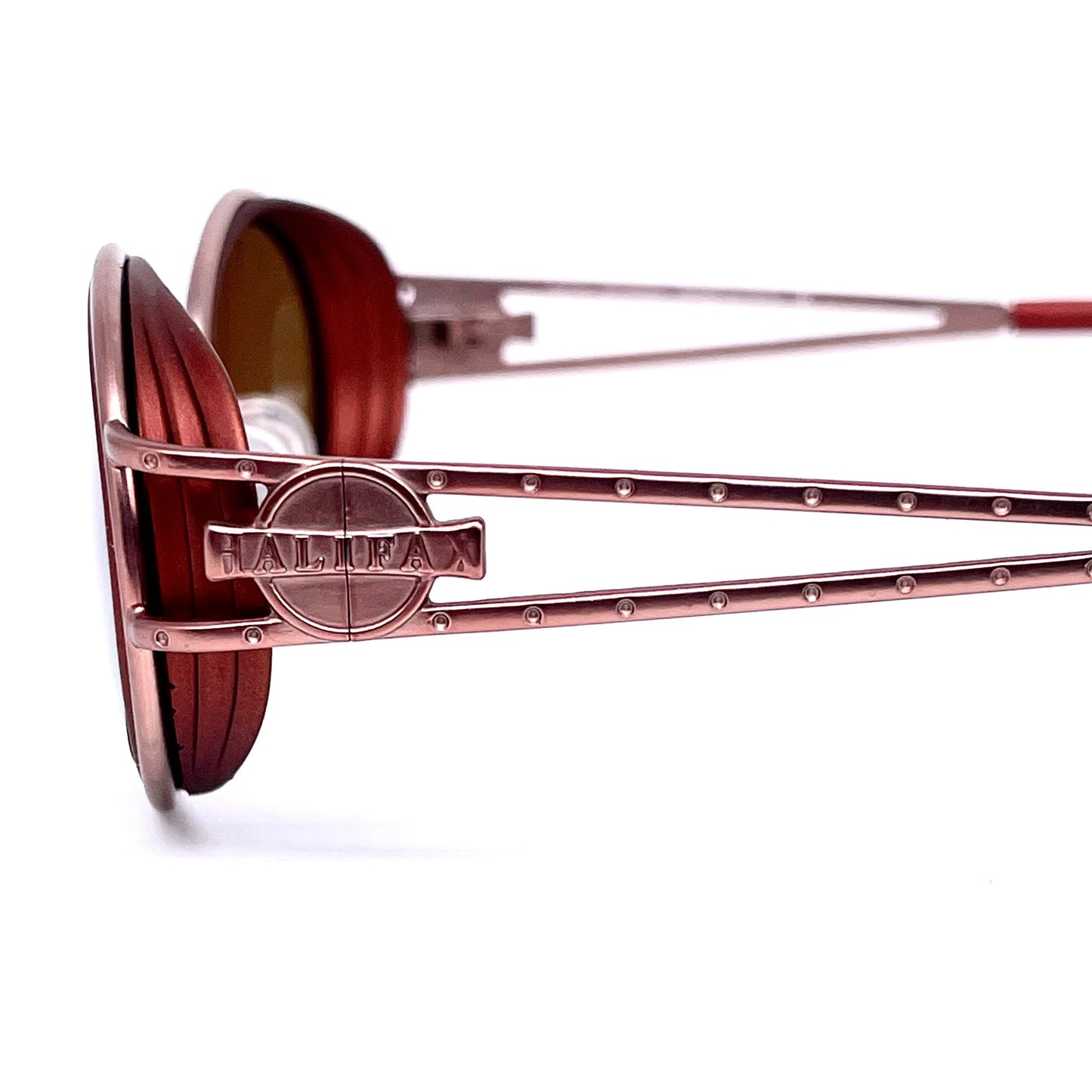 Halifax oval side shield sunglasses in copper color, pure steampunk style made in Italy NOS 90s