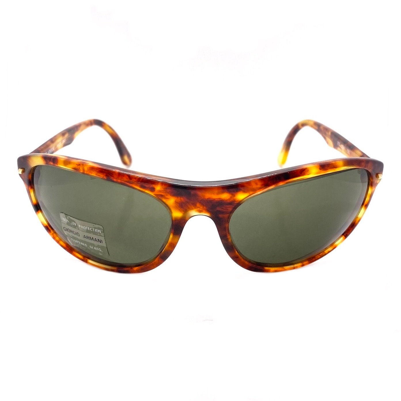 Emporio Armani 811 tortoise wrap sunglasses w tempered crystal lenses, NoS 80s Italy
