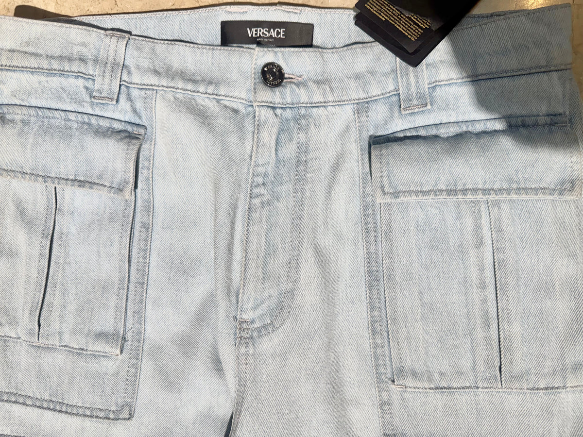 Versace luxury light blue denim cargo jeans sz 34 BNWT