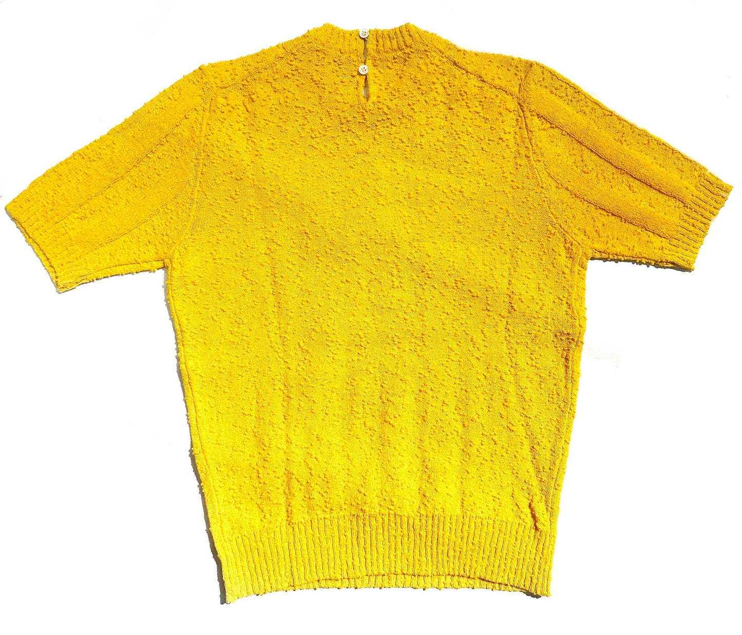 Finest Italian knitwear, yellow knitted cotton t-shirt / jumper w- 3-D striped-dotted pattern , 1970s BNWT