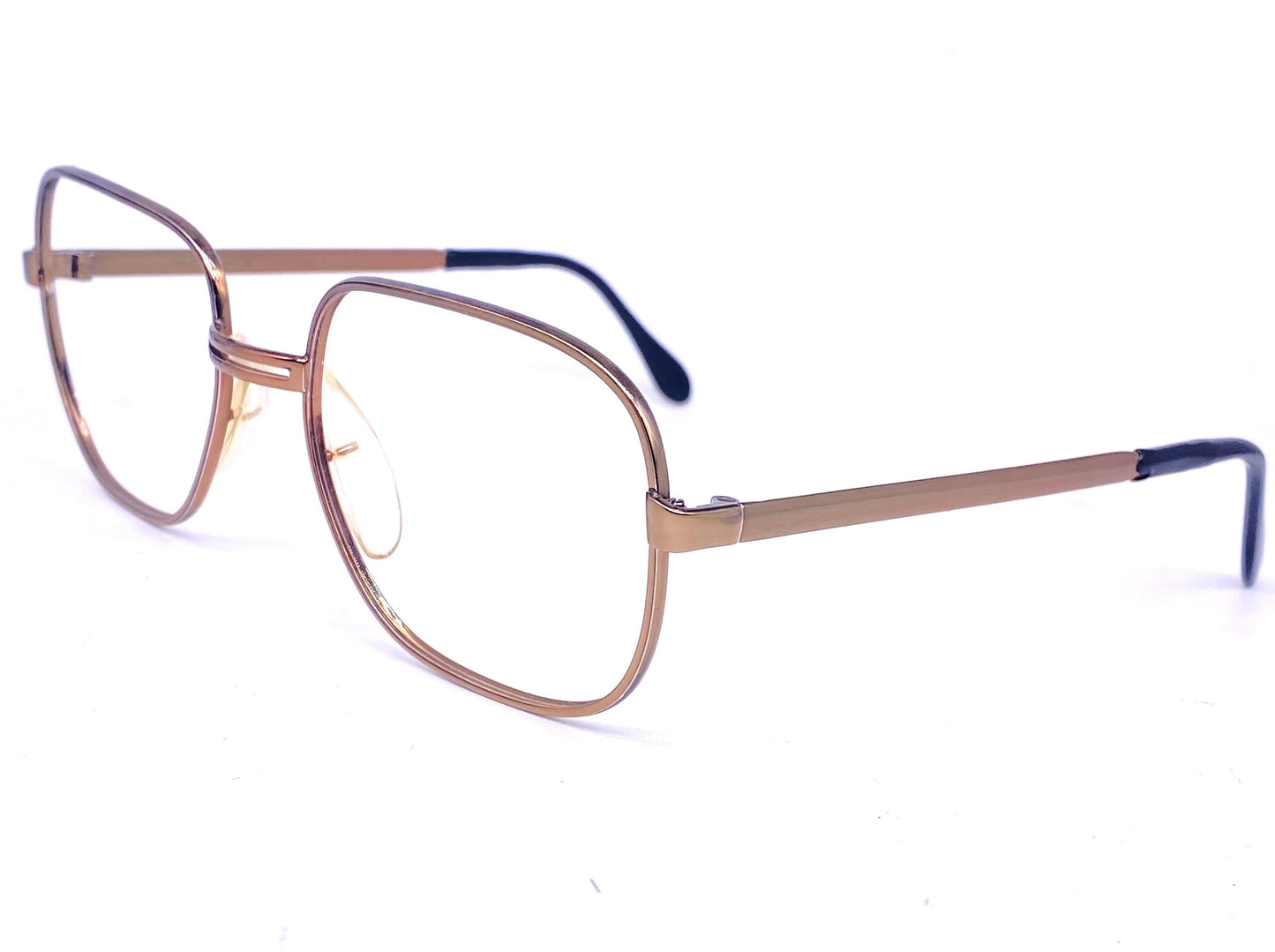 Amor France square glasses in polished copper metal w cutoff bridge detail, NOS 70s mint