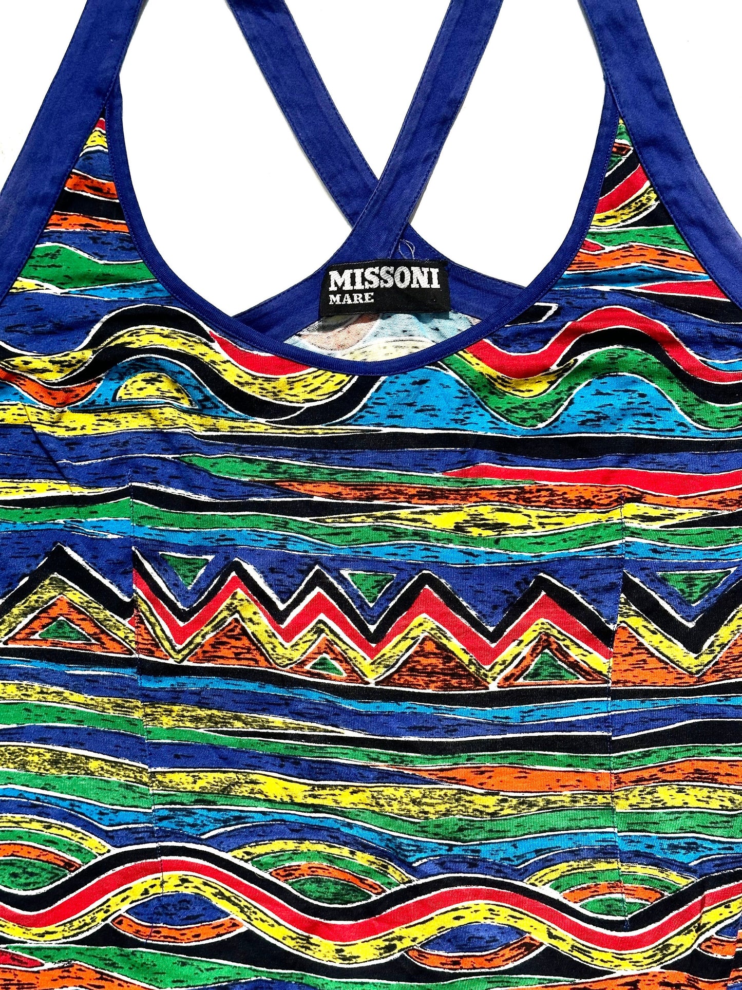 Missoni Mare iconic colorful abstract print cross straps tanktop, sz 42 M