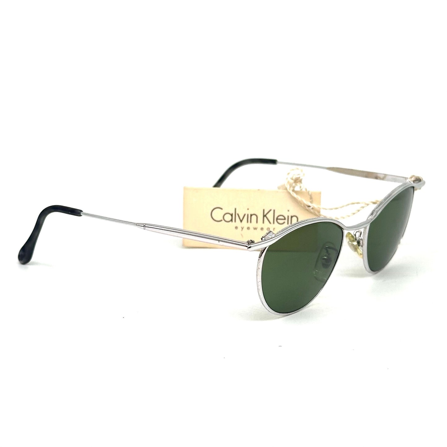 Calvin Klein 222S retro metal cateye sunglasses w crystal tempered lenses, NoS 90s