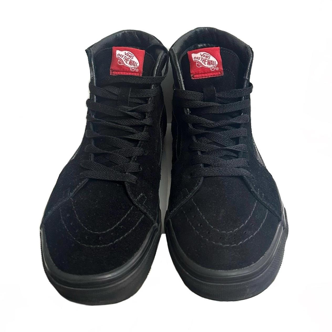 Vans SK8-HI black suede and leather interior hand painted custom with a burning red rose size EU 41 US Men 8.5 / Women 10