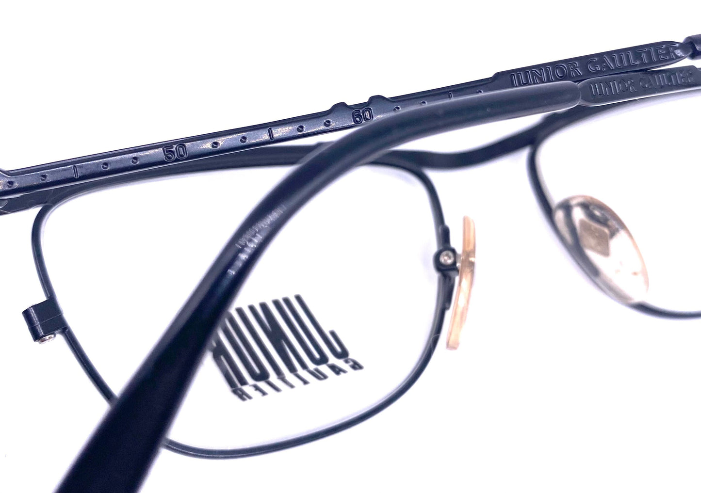 Junior Gaultier 57-3174 black metal cateye frames with “unrolled” watch bezel browline, collectible and cool, NoS 80s Japan