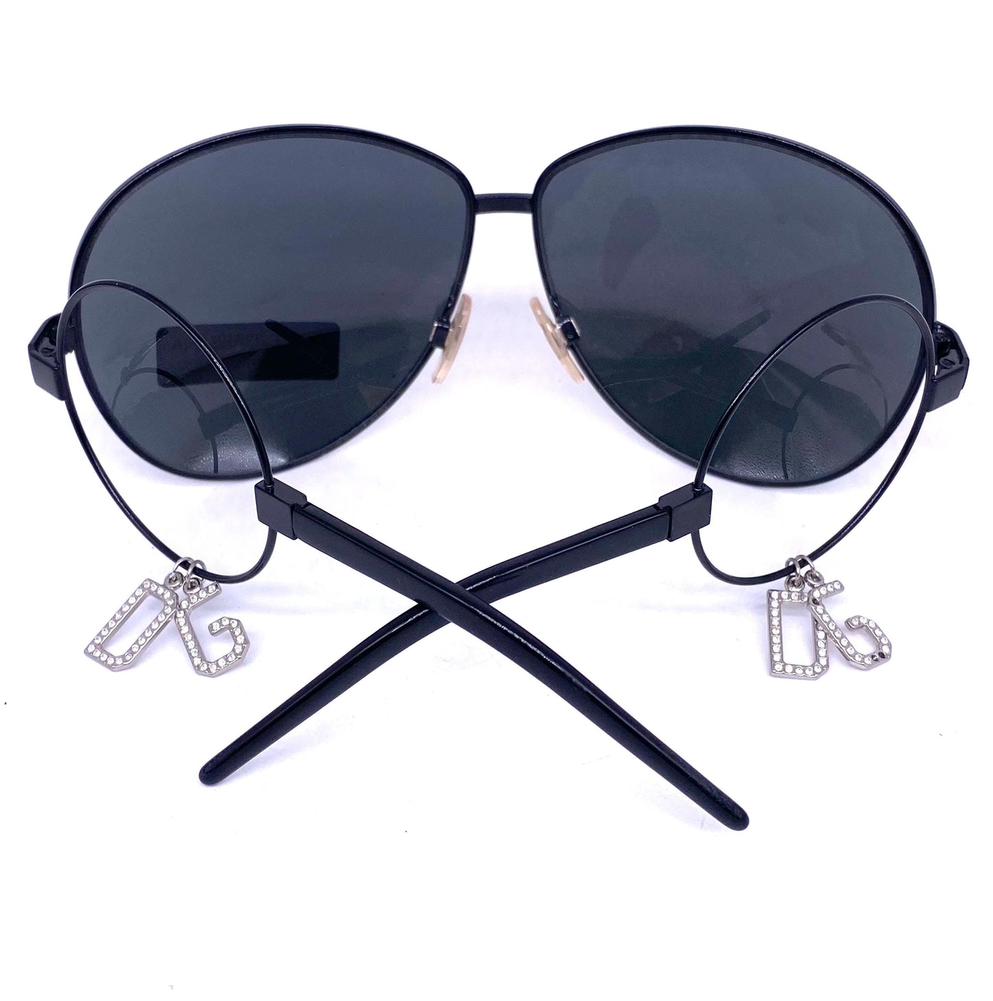 Dolce e Gabbana rare oversized metal sunglasses w spaceage inspired temples & jewelled inserts, NOS