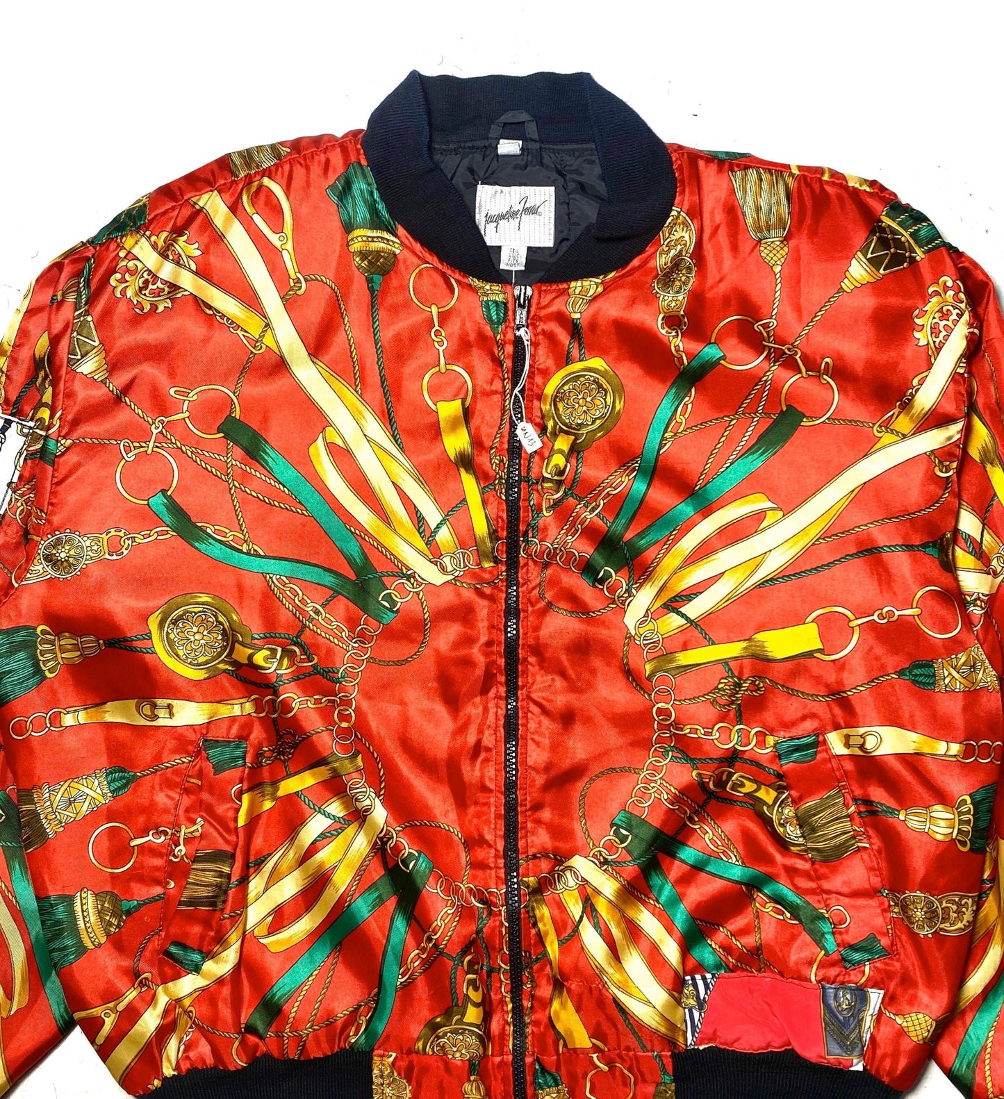 Jaqueline Ferrar red satin Hermes style print bomber jacket, 1980s great condition