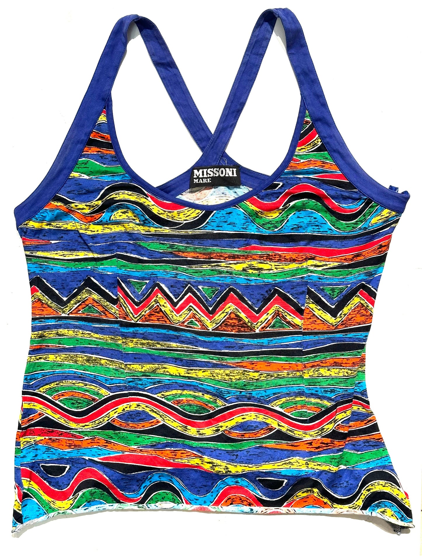Missoni Mare iconic colorful abstract print cross straps tanktop, sz 42 M