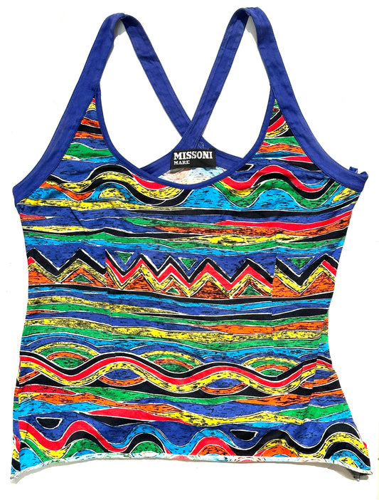 Missoni Mare iconic colorful abstract print cross straps tanktop, sz 42 M