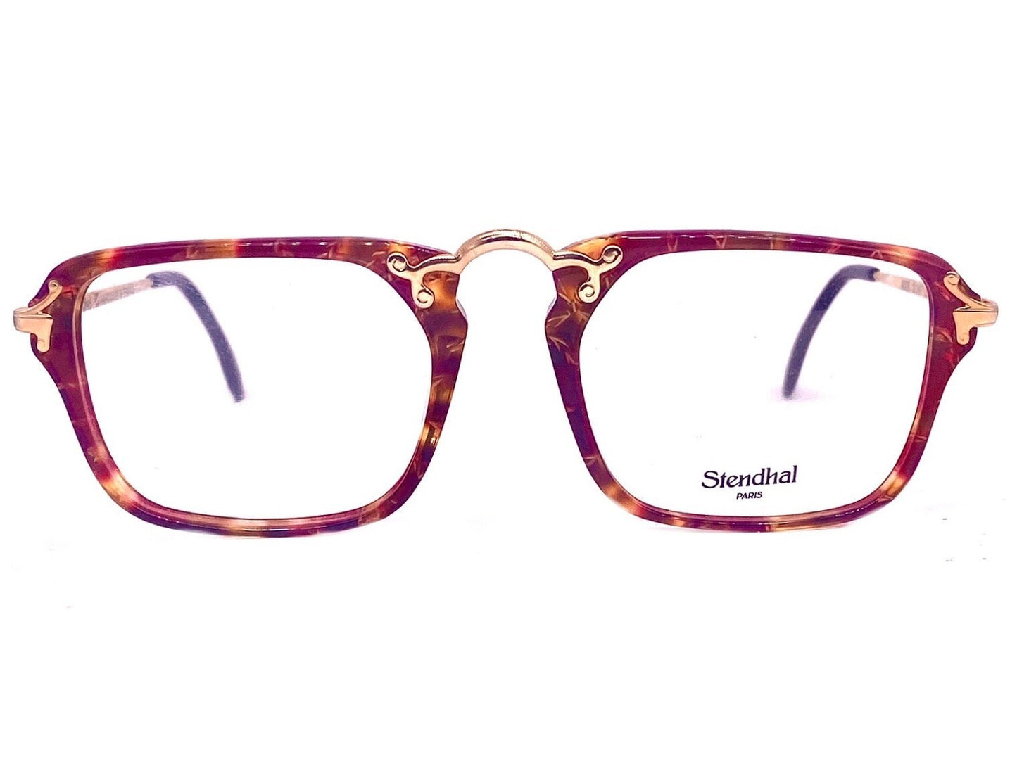 Stendhal Paris one of a kind red tortoise & gold deco inspired eyeglasses frames hand made in France, 80s NOS