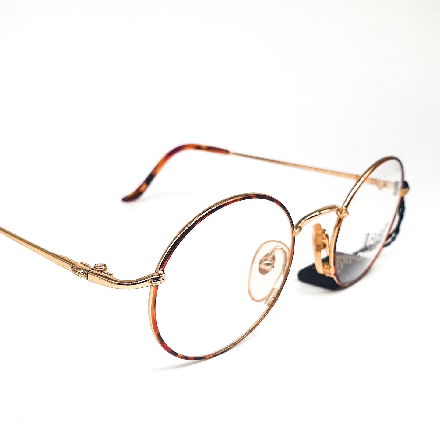 Look round gold metallic eyeglasses frames made in italy with tortoise cable rim, 1980s nos