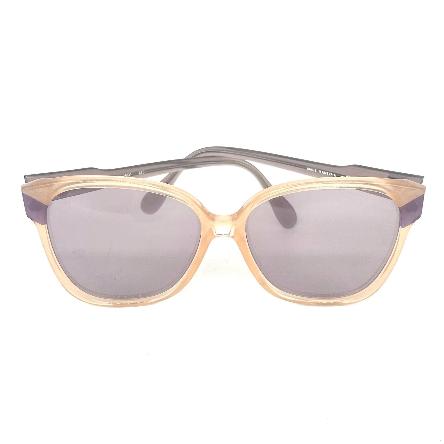 Silhouette 3023 cream and purple clear oversized sunglasses with purple diagonals on the sides, 1980s NOS Austria